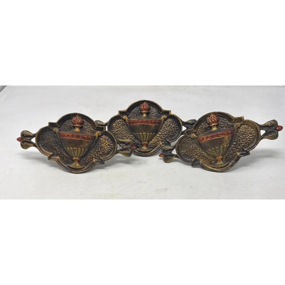 3 Antique Cast Iron Curtain Rod Ceterpieces‎
